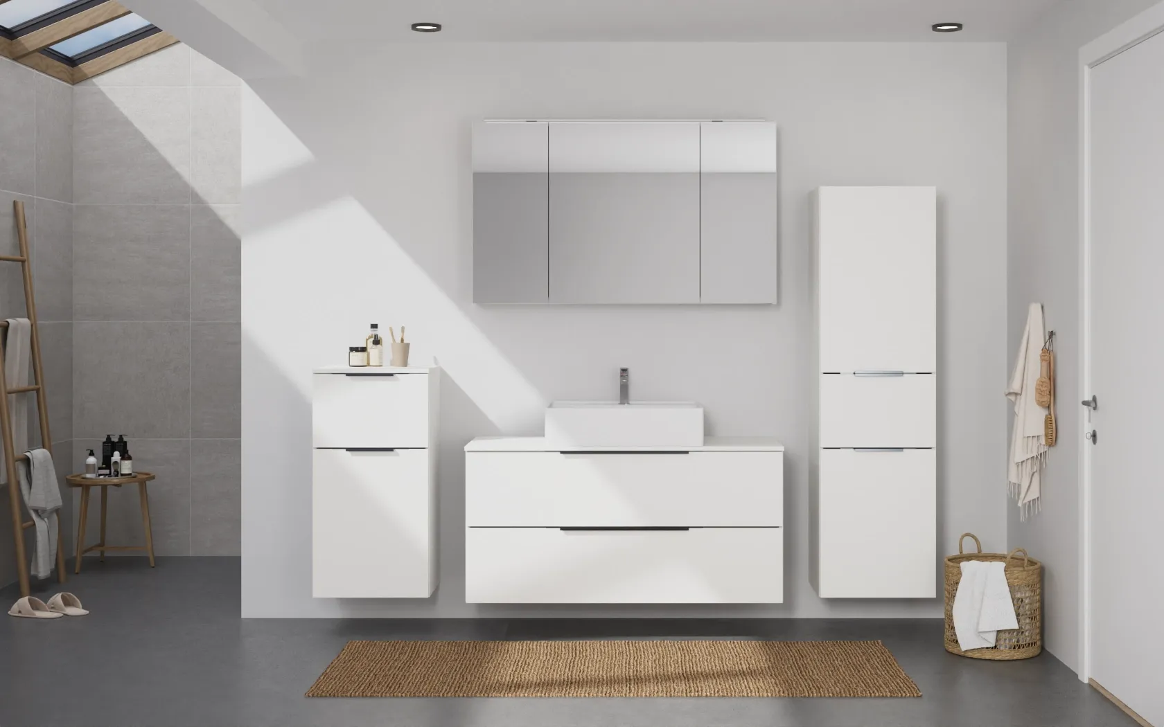 Ixina Ensemble meuble vasque avec armoire de toilette et meubles d'appoint 0