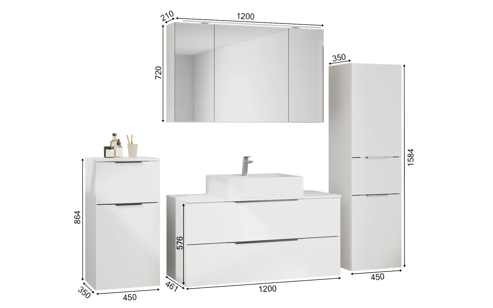 Ixina Ensemble meuble vasque avec armoire de toilette et meubles d'appoint 1
