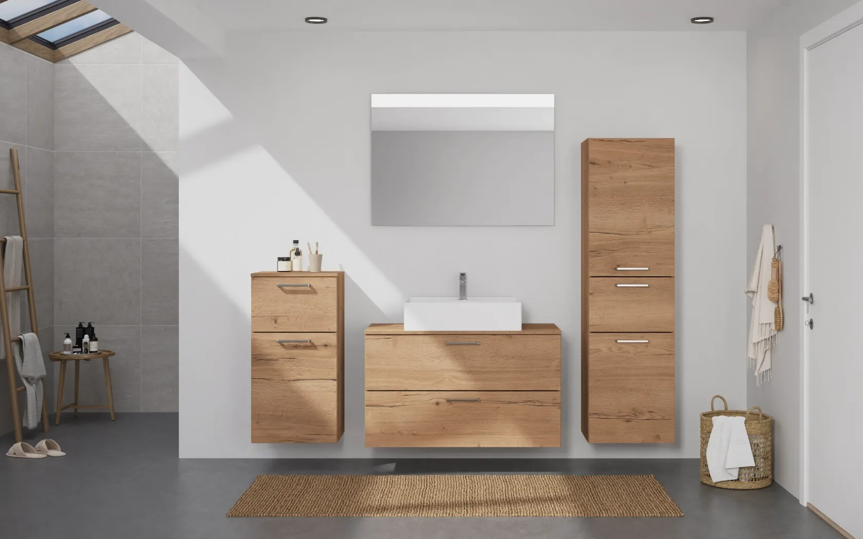 Ixina Ensemble meuble vasque avec miroir et meubles d'appoint 0