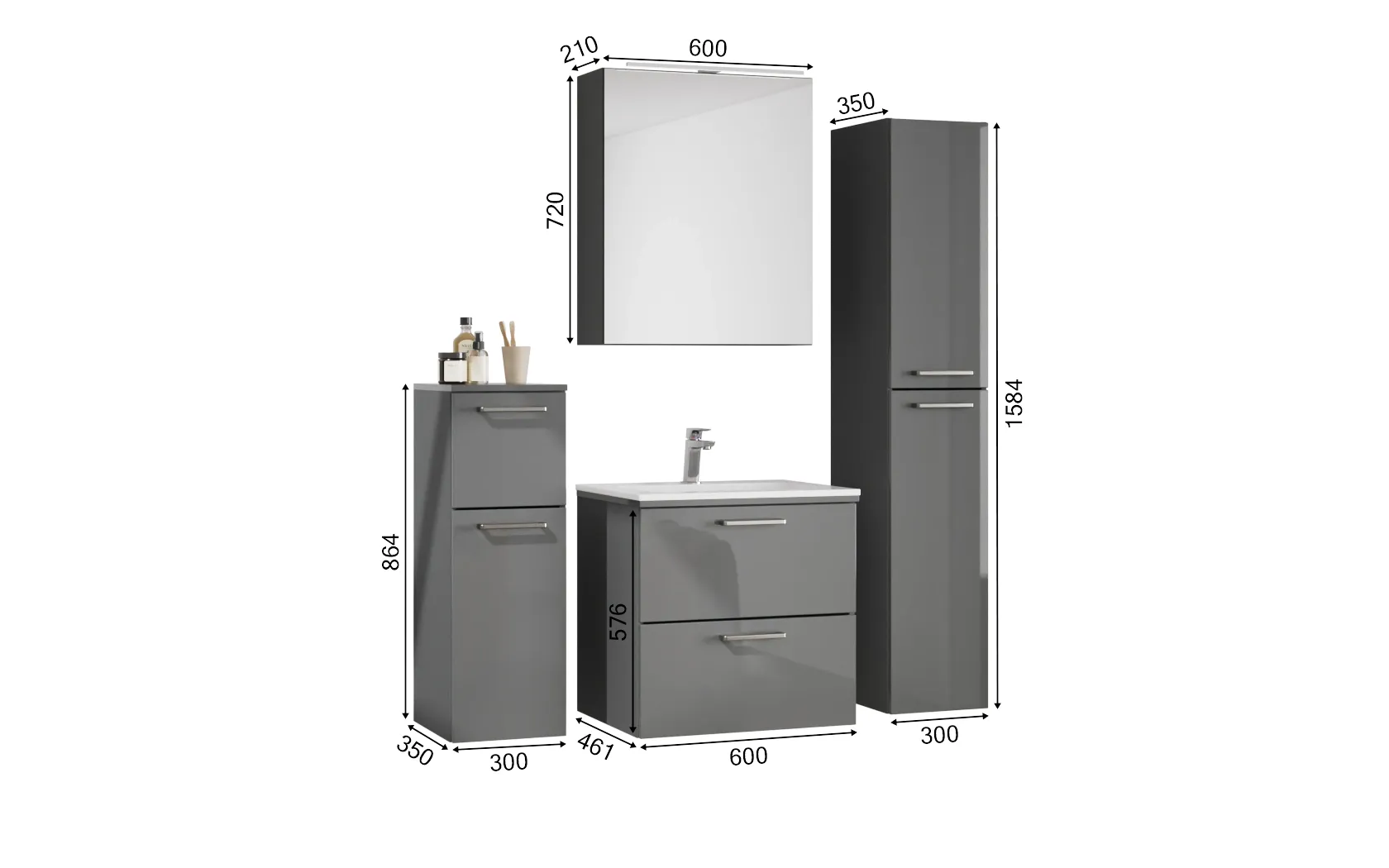 Ixina Ensemble meuble vasque avec armoire de toilette et meubles d'appoint 1
