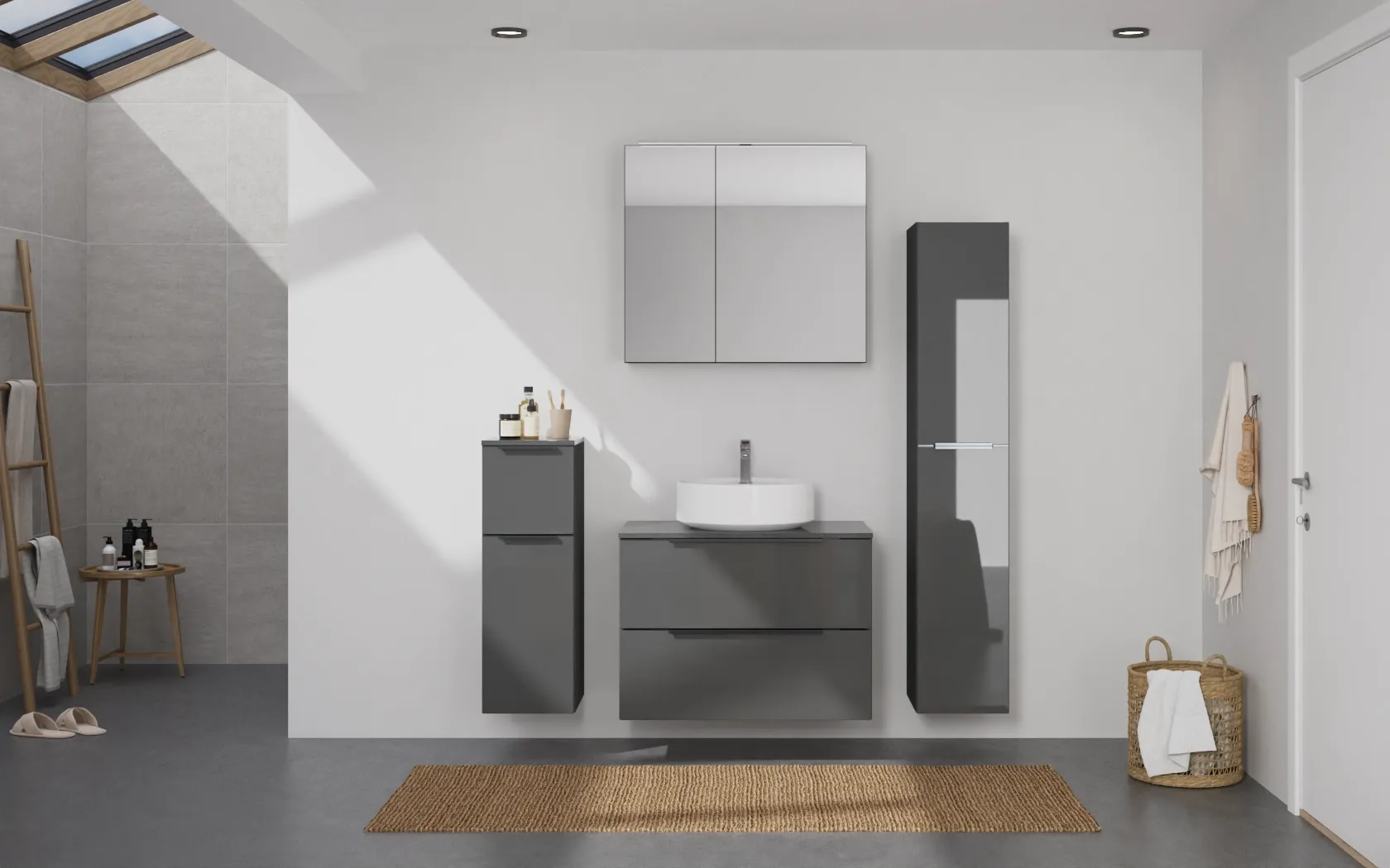 Ixina Ensemble meuble vasque avec armoire de toilette et meubles d'appoint 0